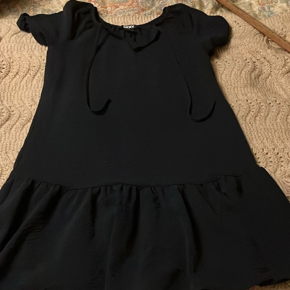 DKNY Navy Blue Dress with Puff Sleeves and ruffle hem S - Picture 5 of 8